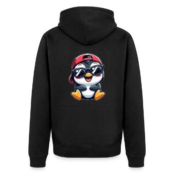 Cooler Pinguin mit Sonnenbrille Cartoon Stil - Unisex Premium Bio Zip Hoodie - Schwarz - Hinten - Nico (187cm)
