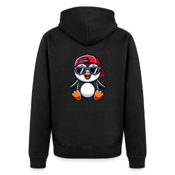 Cooler Pinguin Cartoon Sommer Sonnenbrille - Unisex Premium Bio Zip Hoodie - Schwarz - Hinten - Nico (187cm)