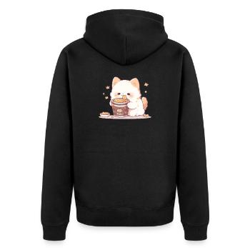Chats spaghetti - Le chat s’amuse avec le passé - Veste à capuche bio Premium Unisexe - noir - Dos - Nico (187cm)