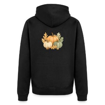  Kürbisse, Eichenlaub & Eicheln - Unisex Premium Bio Zip Hoodie - Schwarz - Hinten - Nico (187cm)