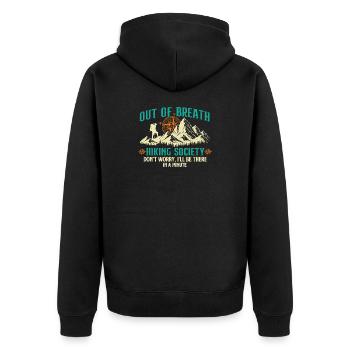 Out Of Breath Hiking Society Lustiger Outdoor Trekker - Unisex Premium Bio Zip Hoodie - Schwarz - Hinten - Nico (187cm)