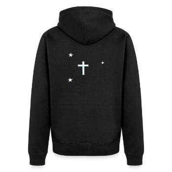 Himmlisches Kreuz mit Sternen - Unisex Premium Bio Zip Hoodie - Schwarz - Hinten - Nico (187cm)