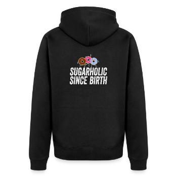 Sugarholic-Donuts seit Geburt - Unisex Premium Bio Zip Hoodie - Schwarz - Hinten - Nico (187cm)