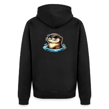Otter Lustig Tier Portrait Wildtier Cool - Unisex Premium Bio Zip Hoodie - Schwarz - Hinten - Nico (187cm)