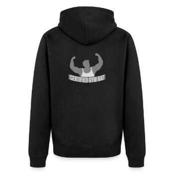 Certified Gym Rat Lustig Fitness Training Spruch - Unisex Premium Bio Zip Hoodie - Schwarz - Hinten - Nico (187cm)