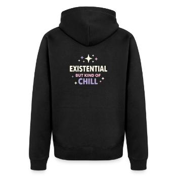 Existenzieller Humor, Nihilismus, Humor, - Unisex Premium Bio Zip Hoodie - Schwarz - Hinten - Nico (187cm)