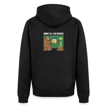 Cheers with Alien and Sasquatch - Unisex Premium Organic Zip Hoodie - black - Back - Nico (187cm)