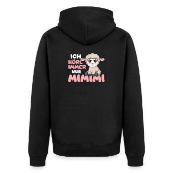  Ich Höre Immer Nur Ein Mimimi Schaf - Unisex Premium Bio Zip Hoodie - Schwarz - Hinten - Nico (187cm)