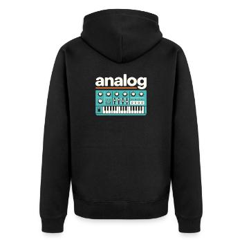 Analoger Synthesizer Retro Music - Unisex Premium Bio Zip Hoodie - Schwarz - Hinten - Nico (187cm)