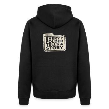 Every Folder Tells a Story - Unisex Premium Organic Zip Hoodie - black - Back - Nico (187cm)