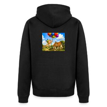 Ballonbaby über gemütlichem Haus - Unisex Premium Bio Zip Hoodie - Schwarz - Hinten - Nico (187cm)