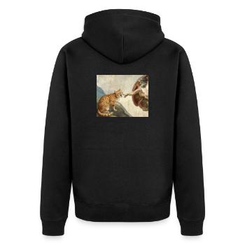 Cat Slaps God's Hand Funny Cats Meme - Unisex Premium Organic Zip Hoodie - black - Back - Nico (187cm)