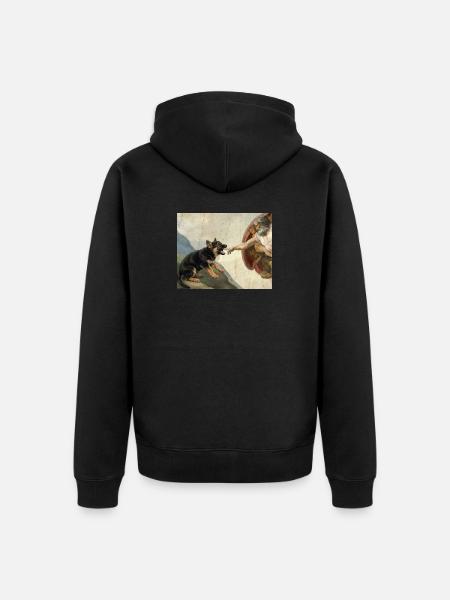 Dog God's Hand Shepherd Dog Meme - Unisex Premium Organic Zip Hoodie - black