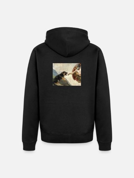 Dog God's Hand Shepherd Dog Meme - Unisex Premium Organic Zip Hoodie - black