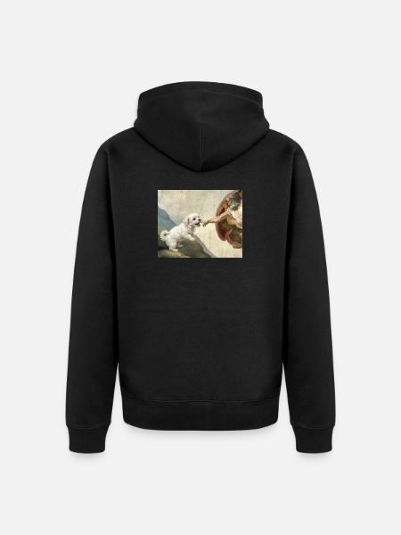 Dog God Hand Maltese Dogs meme - Unisex Premium Organic Zip Hoodie - black