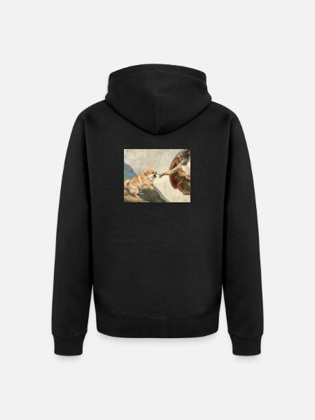 Dog God Hand Pomeranian Dog meme - Unisex Premium Organic Zip Hoodie - black