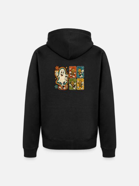 Geist und Bienchen Retro-Print - Unisex Premium Bio Zip Hoodie - Schwarz
