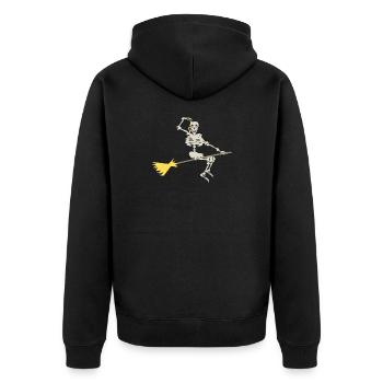Skeletthühner mit einem Besen - Unisex Premium Bio Zip Hoodie - Schwarz - Hinten - Nico (187cm)