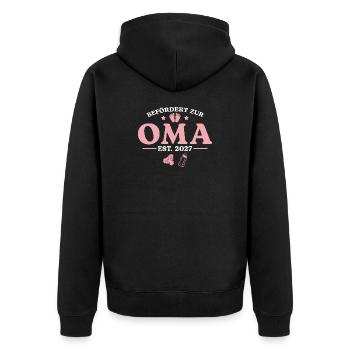 Befördert zur Oma 2027 Schwangerschaftsankündigung - Unisex Premium Bio Zip Hoodie - Schwarz - Hinten - Nico (187cm)