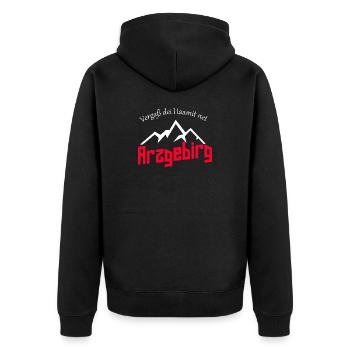Vergaß dei Haamit net - Unisex Premium Bio Zip Hoodie - Schwarz - Hinten - Nico (187cm)