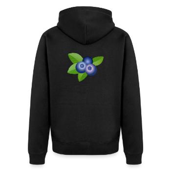 drei leuchtend blaue Heidelbeeren mit Blätter - Unisex Premium Bio Zip Hoodie - Schwarz - Hinten - Nico (187cm)