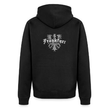 Frankfurt - Unisex Premium Bio Zip Hoodie - Schwarz - Hinten - Nico (187cm)