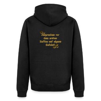kaffeetrinker, vor dem ersten kaffee, beste küchen - Unisex Premium Bio Zip Hoodie - Schwarz - Hinten - Nico (187cm)