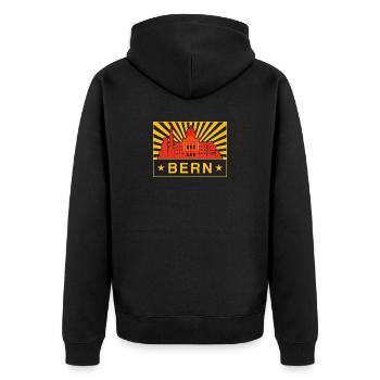 Bern Skyline Sunburst City Seal - Unisex Premium Organic Zip Hoodie - black - Back - Nico (187cm)