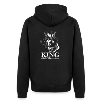 BAYERISCHER GEBIRGSSCHWEISSHUND King Wilsigns - Unisex Premium Bio Zip Hoodie - Schwarz - Hinten - Nico (187cm)