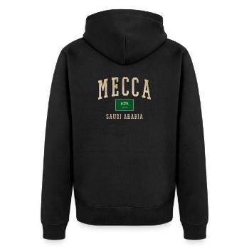 Emblème rétro saoudien de La Mecque - Veste à capuche bio Premium Unisexe - noir - Dos - Nico (187cm)