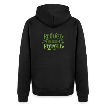 Reduzieren Sie die Wiederverwendung Recyceln - Unisex Premium Bio Zip Hoodie - Schwarz - Hinten - Nico (187cm)