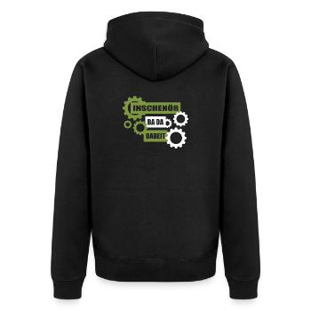 Inschenör ba da Oabeit, Ingenieur bei der Arbeit - Unisex Premium Bio Zip Hoodie - Schwarz - Hinten - Nico (187cm)