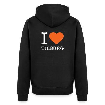 I LOVE TILBURG - Unisex Premium Bio Zip Hoodie - Schwarz - Hinten - Nico (187cm)