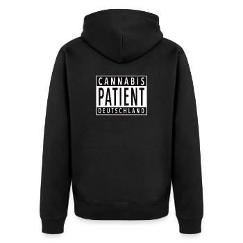 Cannabis Patient Deutschland - Unisex Premium Bio Zip Hoodie - Schwarz - Hinten - Nico (187cm)