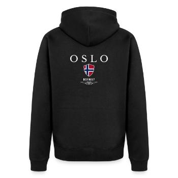Oslo Norway, elegant and minimalist design - Unisex Premium Organic Zip Hoodie - black - Back - Nico (187cm)