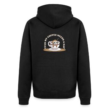 Even My Coffee Needs a Nap – Faultier Kaffee - Unisex Premium Bio Zip Hoodie - Schwarz - Hinten - Nico (187cm)