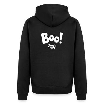 BOO! Lustiges Spinnen-Statement Spruch - Unisex Premium Bio Zip Hoodie - Schwarz - Hinten - Nico (187cm)
