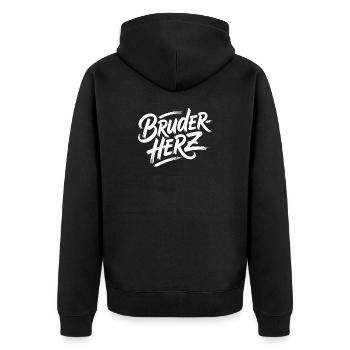 Bruderherz Brüder Großer Bro Spruch Kleiner Bruder - Unisex Premium Bio Zip Hoodie - Schwarz - Hinten - Nico (187cm)