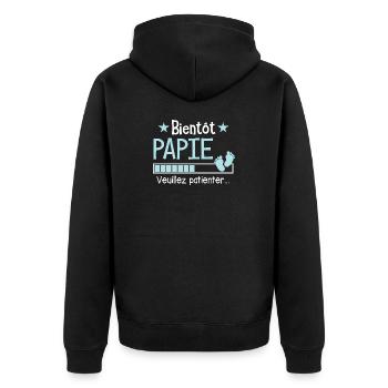 Bald Opa Geschenk Zukünftiger Opa - Unisex Premium Bio Zip Hoodie - Schwarz - Hinten - Nico (187cm)