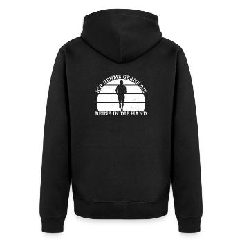 Marathonläufer Nehme Gerne Hände in die Hand - Unisex Premium Bio Zip Hoodie - Schwarz - Hinten - Nico (187cm)