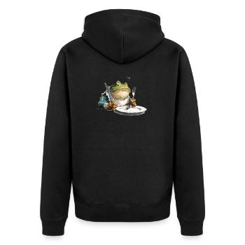 Küchen Frosch mit Teller - Unisex Premium Bio Zip Hoodie - Schwarz - Hinten - Nico (187cm)