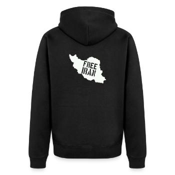 Iran Freiheit Free Iran - Unisex Premium Bio Zip Hoodie - Schwarz - Hinten - Nico (187cm)