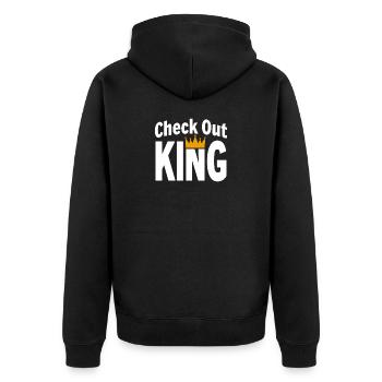 Checkout King Dart Krone Sport Outfit - Unisex Premium Bio Zip Hoodie - Schwarz - Hinten - Nico (187cm)