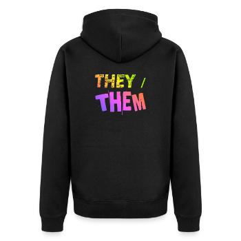 they / them Geschenkidee LGBTQ+ nonbinary Pronomen - Unisex Premium Bio Zip Hoodie - Schwarz - Hinten - Nico (187cm)