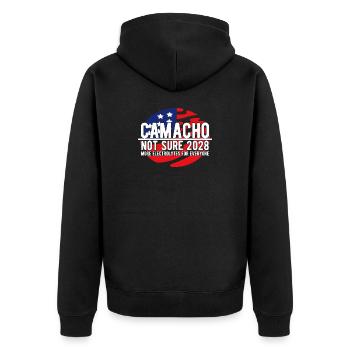 Parodie d’emblème Camacho 2028 Drôle Je ne sais pas - Veste à capuche bio Premium Unisexe - noir - Dos - Nico (187cm)