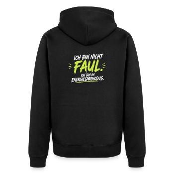 Ich bin nicht faul – Energiesparmodus - Unisex Premium Bio Zip Hoodie - Schwarz - Hinten - Nico (187cm)