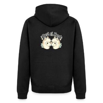 Cute Funny Gifts, Best of the Herd Alpaca - Unisex Premium Bio Zip Hoodie - Schwarz - Hinten - Nico (187cm)