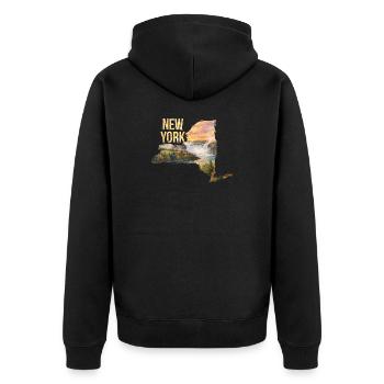 New York State Aquarell Landkarte - Unisex Premium Bio Zip Hoodie - Schwarz - Hinten - Nico (187cm)