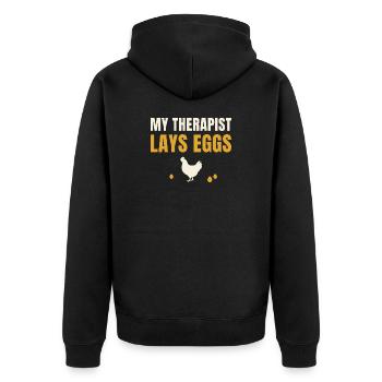 My Therapist Lays Eggs Chicken - Unisex Premium Organic Zip Hoodie - black - Back - Nico (187cm)
