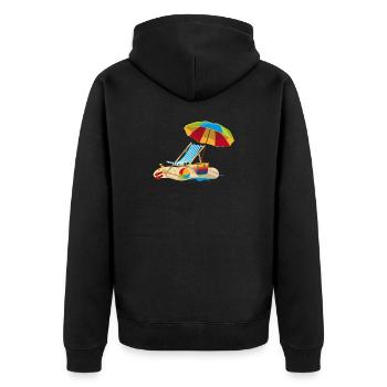 Liegestuhl am Strand - Relaxen im Urlaub - Unisex Premium Bio Zip Hoodie - Schwarz - Hinten - Nico (187cm)